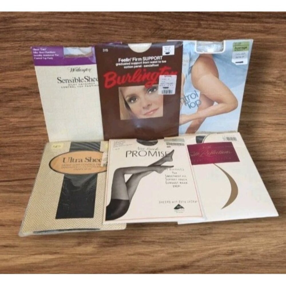 6 Vtg Pantyhose Lingerie Burlington Nice Touch Promise Worthington Control Top